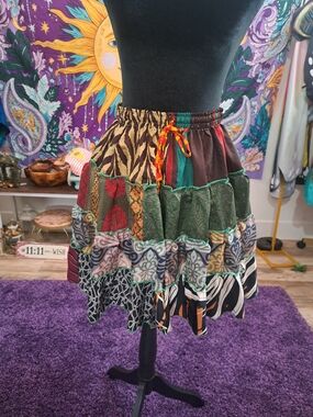 Thornroot Dryad Reclaimed Sari Pixie Skirt | One-of-a-Kind Vintage Silk Fairy